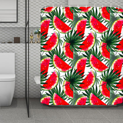 White Palm Leaf Watermelon Pattern Print Polyester Shower Curtain