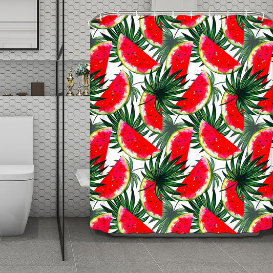 White Palm Leaf Watermelon Pattern Print Polyester Shower Curtain