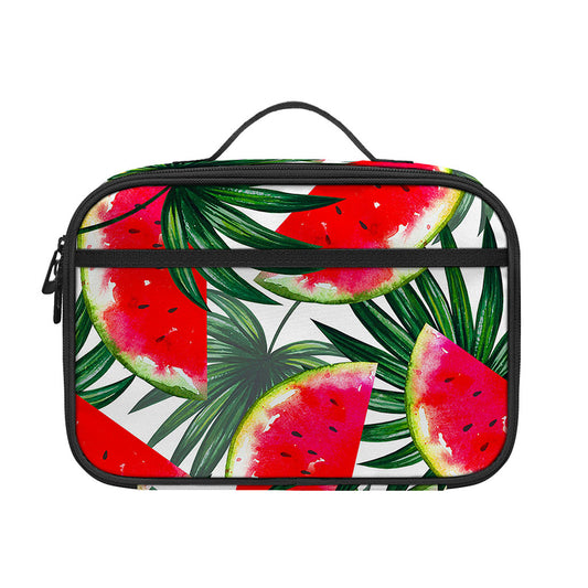 White Palm Leaf Watermelon Pattern Print Portable Lunch Bag