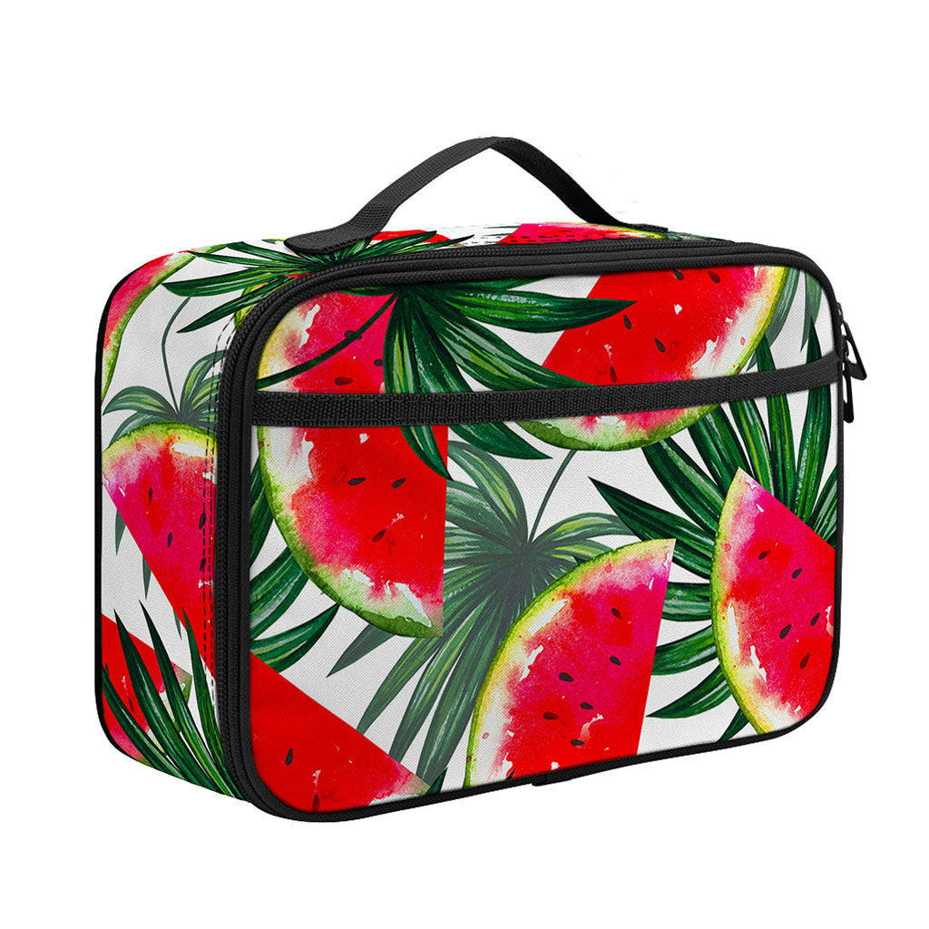 White Palm Leaf Watermelon Pattern Print Portable Lunch Bag