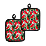 White Palm Leaf Watermelon Pattern Print Pot Holders