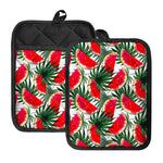 White Palm Leaf Watermelon Pattern Print Pot Holders With Pocket
