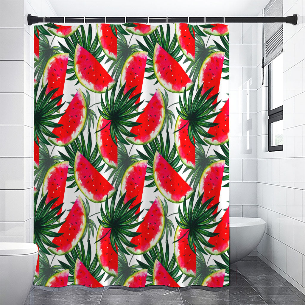 White Palm Leaf Watermelon Pattern Print Premium Shower Curtain