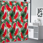 White Palm Leaf Watermelon Pattern Print Premium Shower Curtain