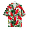 White Palm Leaf Watermelon Pattern Print Rayon Hawaiian Shirt