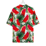 White Palm Leaf Watermelon Pattern Print Rayon Hawaiian Shirt