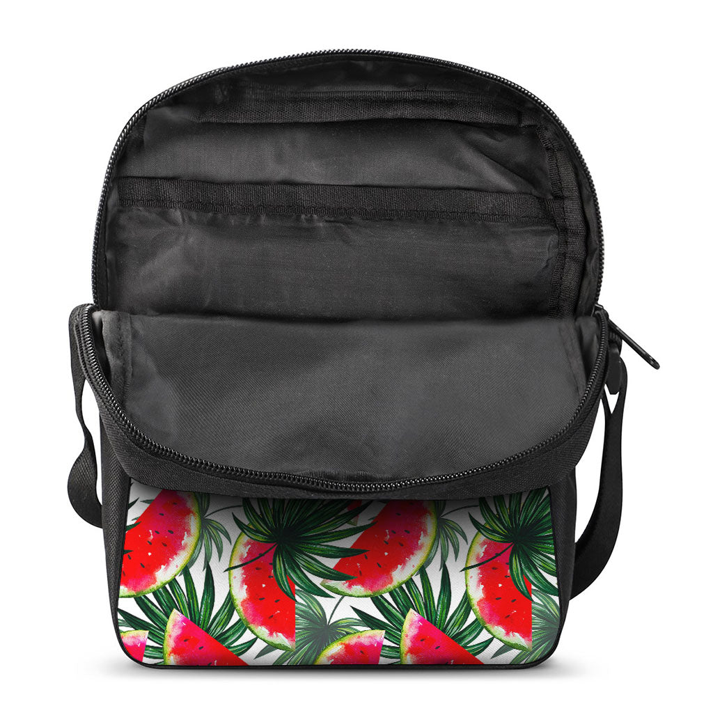 White Palm Leaf Watermelon Pattern Print Rectangular Crossbody Bag