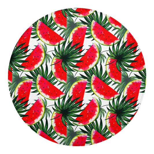 White Palm Leaf Watermelon Pattern Print Round Blanket