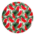 White Palm Leaf Watermelon Pattern Print Round Blanket