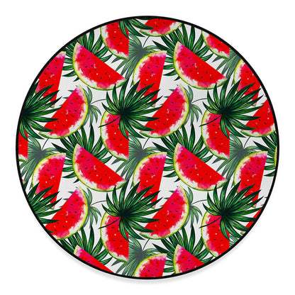 White Palm Leaf Watermelon Pattern Print Round Floor Mat