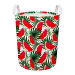 White Palm Leaf Watermelon Pattern Print Round Laundry Basket