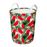 White Palm Leaf Watermelon Pattern Print Round Laundry Basket