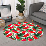 White Palm Leaf Watermelon Pattern Print Round Rug