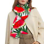 White Palm Leaf Watermelon Pattern Print Scarf