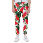 White Palm Leaf Watermelon Pattern Print Scuba Joggers