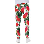 White Palm Leaf Watermelon Pattern Print Scuba Joggers