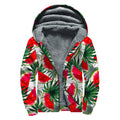 White Palm Leaf Watermelon Pattern Print Sherpa Lined Zip Up Hoodie