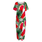 White Palm Leaf Watermelon Pattern Print Short Sleeve Long Nightdress