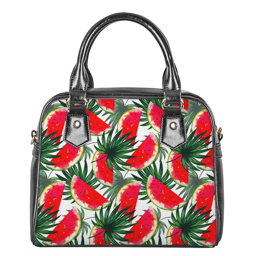 White Palm Leaf Watermelon Pattern Print Shoulder Handbag