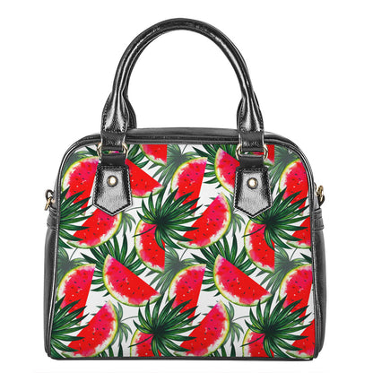 White Palm Leaf Watermelon Pattern Print Shoulder Handbag