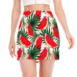 White Palm Leaf Watermelon Pattern Print Side Slit Mini Skirt