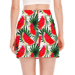 White Palm Leaf Watermelon Pattern Print Side Slit Mini Skirt