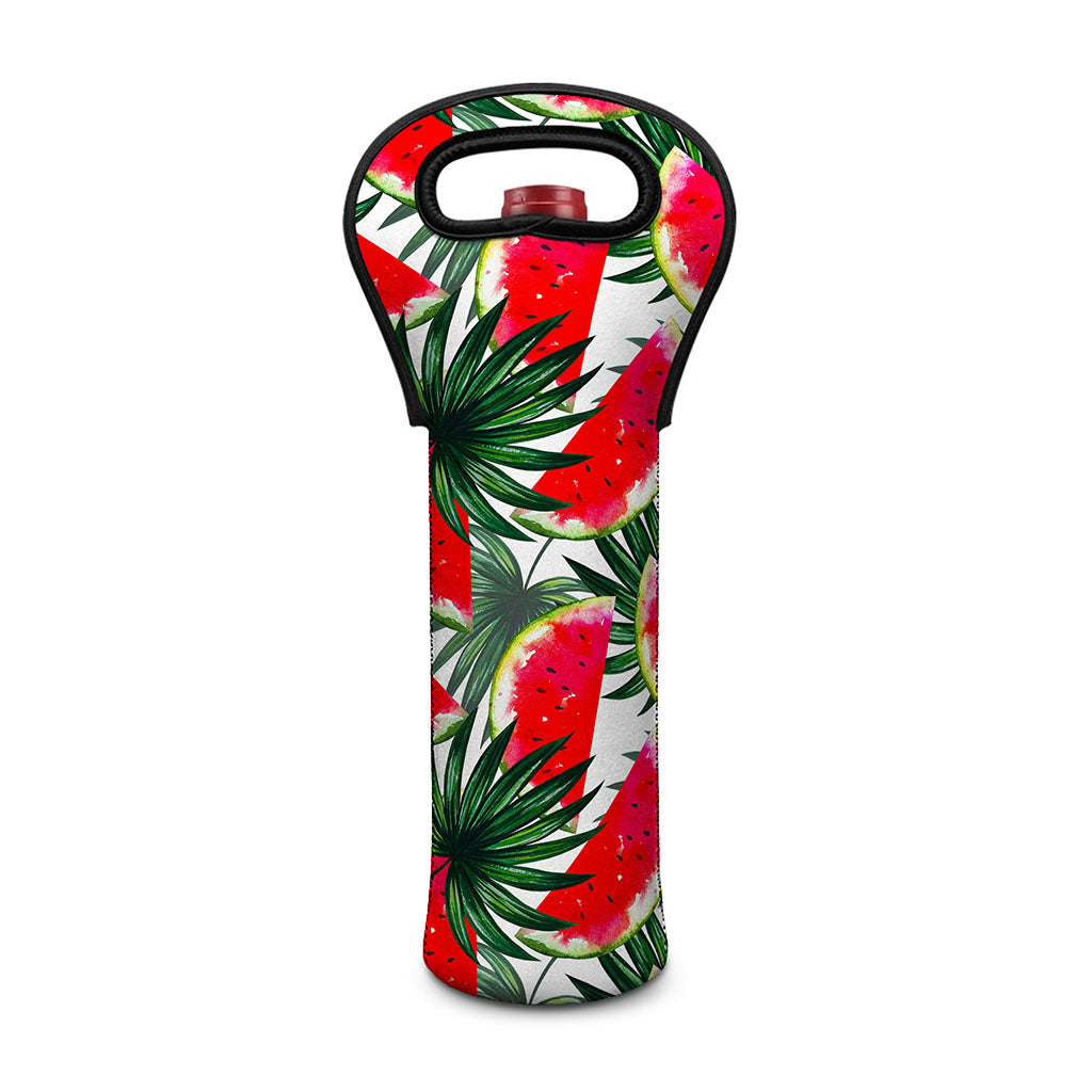 White Palm Leaf Watermelon Pattern Print Single Neoprene Wine Tote