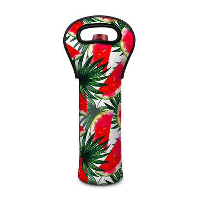 White Palm Leaf Watermelon Pattern Print Single Neoprene Wine Tote