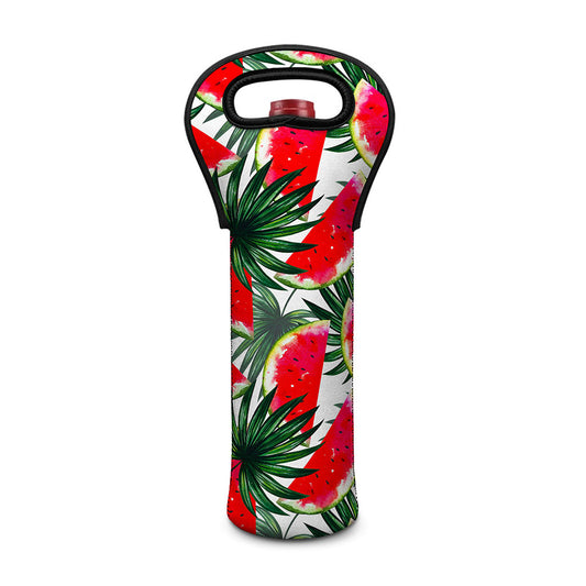 White Palm Leaf Watermelon Pattern Print Single Neoprene Wine Tote