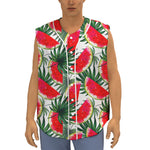 White Palm Leaf Watermelon Pattern Print Sleeveless Baseball Jersey