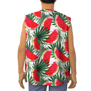 White Palm Leaf Watermelon Pattern Print Sleeveless Baseball Jersey