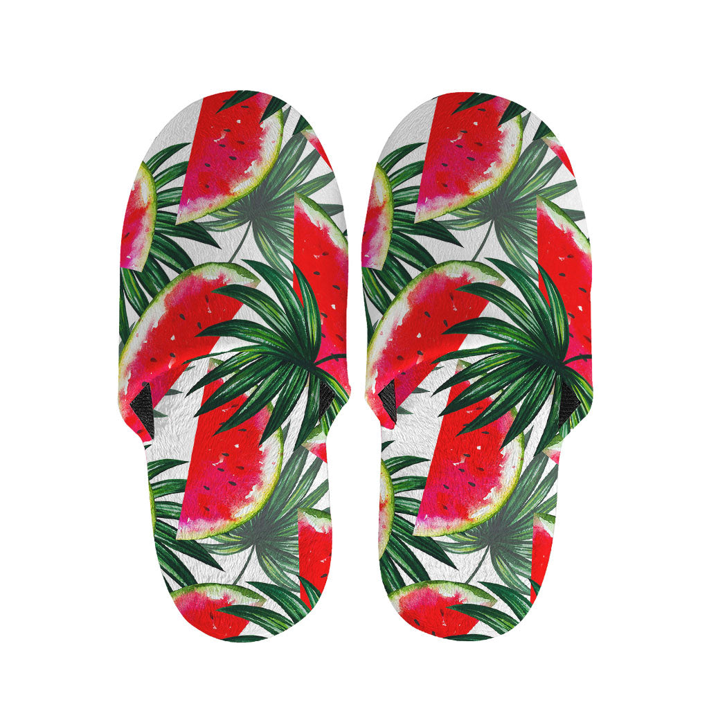 White Palm Leaf Watermelon Pattern Print Slippers