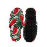 White Palm Leaf Watermelon Pattern Print Slippers