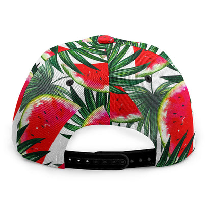 White Palm Leaf Watermelon Pattern Print Snapback Cap