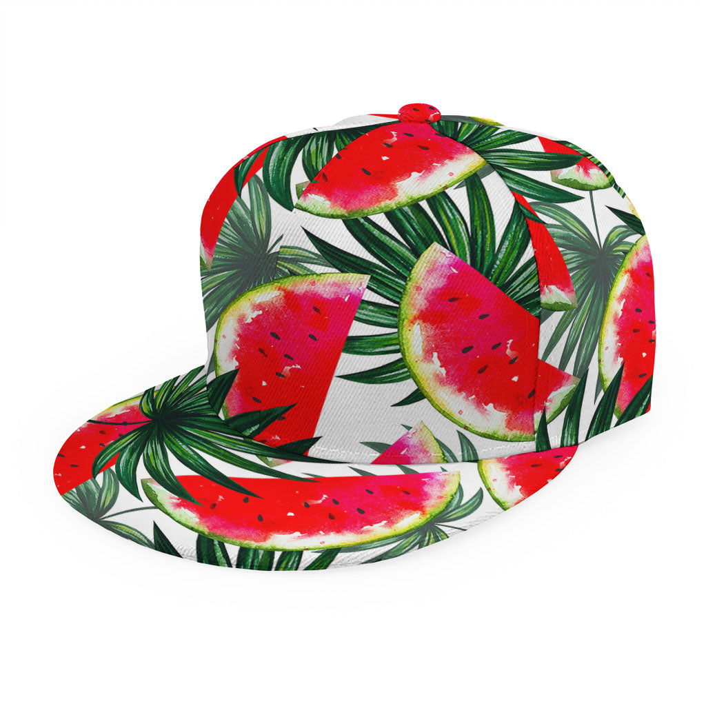 White Palm Leaf Watermelon Pattern Print Snapback Cap
