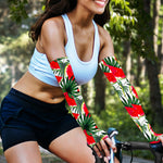 White Palm Leaf Watermelon Pattern Print Sun Protection Arm Sleeves
