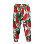 White Palm Leaf Watermelon Pattern Print Sweatpants