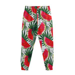 White Palm Leaf Watermelon Pattern Print Sweatpants