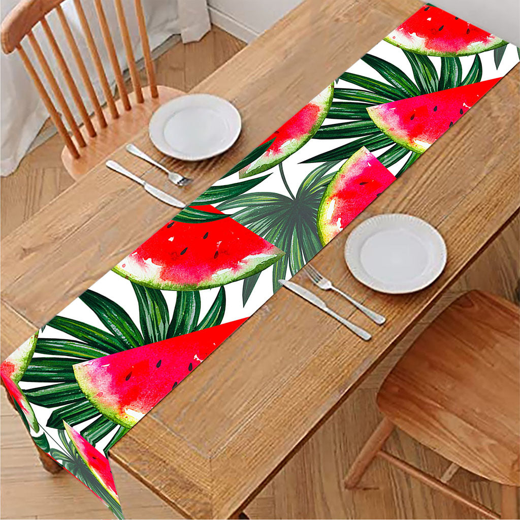 White Palm Leaf Watermelon Pattern Print Table Runner