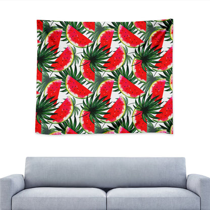 White Palm Leaf Watermelon Pattern Print Tapestry