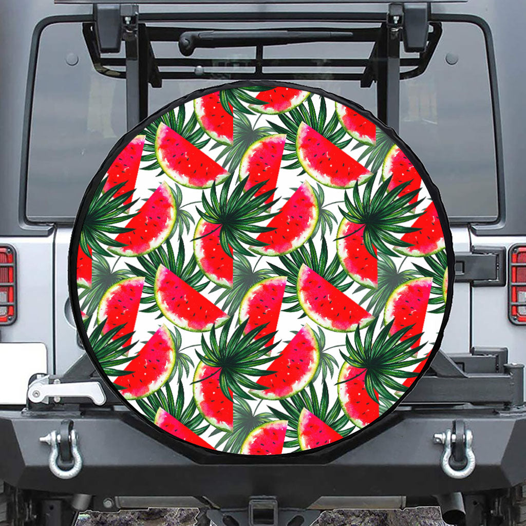 White Palm Leaf Watermelon Pattern Print Tire Cover