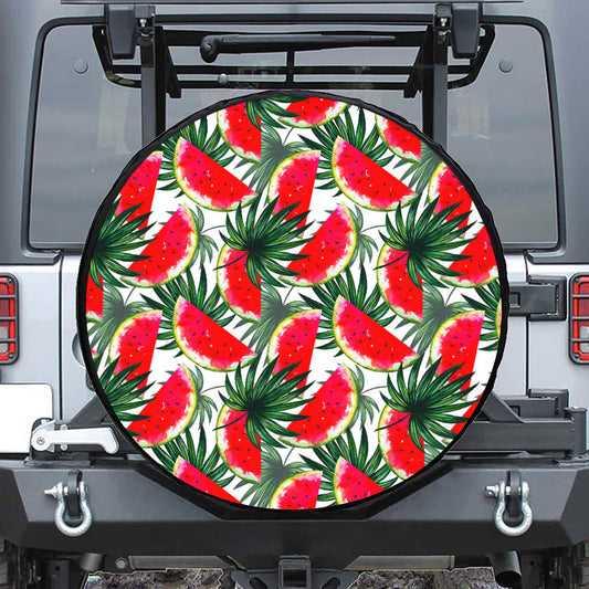 White Palm Leaf Watermelon Pattern Print Tire Cover