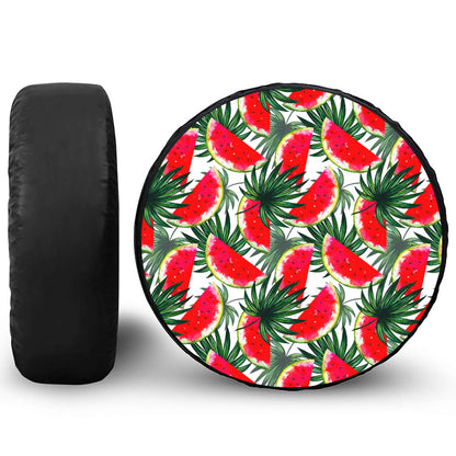 White Palm Leaf Watermelon Pattern Print Tire Cover