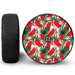 White Palm Leaf Watermelon Pattern Print Tire Cover With Camera Hole
