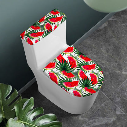 White Palm Leaf Watermelon Pattern Print Toilet Lid And Tank Cover Set