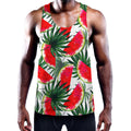 White Palm Leaf Watermelon Pattern Print Men's Workout Tank Top