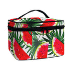 White Palm Leaf Watermelon Pattern Print Travel Makeup Bag