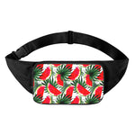 White Palm Leaf Watermelon Pattern Print Waist Bag
