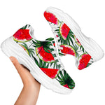 White Palm Leaf Watermelon Pattern Print White Chunky Shoes