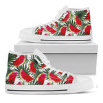 White Palm Leaf Watermelon Pattern Print White High Top Sneakers